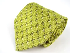 クリツィア ブランドネクタイ ロゴグラム柄 シルク イタリア生地 メンズ 黄緑 KRIZIA 【中古】