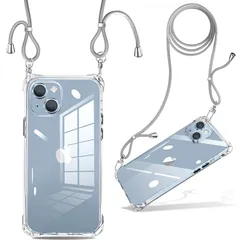 iPhone 14 ケース クリア ショルダー 耐衝撃 ストラップ付き スマホケース アイフォン14 カバー 透明 薄型 軽量 TPUスマホ シリコン 紐付き 斜めがけ 織りストラップ付き 肩掛け 調節可能なショルダー クロスボディ 多目的キャリー ファッ