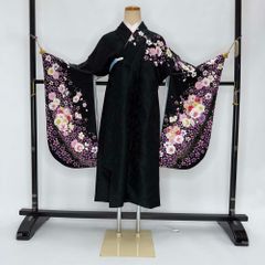 二尺袖 単品 卒業式着物 黒 裄68cm Lサイズ  袴用着物 化繊 中古 4559