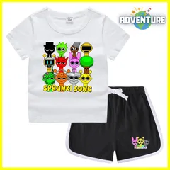 スプランキー sprunki 半袖Tシャツ トップス セットアップ上下セット夏パジャマ インクレディブル ゲーム 110 120 130 140 150 子供服キッズ服 spsuc155 FR