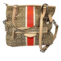 COACH コーチ 2WAY ハンドバッグ ショルダーバッグ シグネチャー ベージュ レッド系 F27024【中古】MK-1717