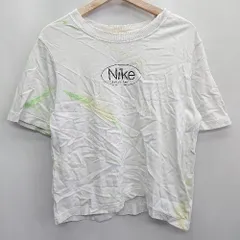 ◇ NIKE ナイキ ロゴプリント 斜めストライプ 半袖 Ｔシャツ サイズS ホワイト イエロー グリーン レディース E  【1407180045781】