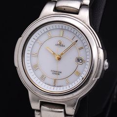 美品 稼働品 CITIZEN アテッサ クォーツ 新品電池 デイト チタン