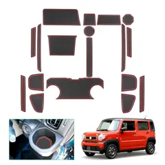 【新着商品】インテリアラバーマット 汚れ防止 ドレスアップ アクセサリー ドリンクホルダー 右ハンドル専用 防音 ゴム ラバーマット ドアポケットマット 傷防止 専用 新型 HUSTLER 滑り止め SUZUKI 2020年～現行 2代目 (レッド) MR52