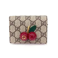 GUCCI グッチ GGスプリーム 二つ折り 財布  476050 ベージュ PVC×レザー レディース チェリー　240001137474