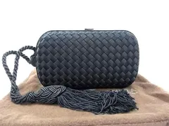 ■希少■極美品■ BOTTEGA VENETA ボッテガヴェネタ イントレチャート サテン クラッチバッグ パーティーバッグ ブラック系 DA9158のサムネイル