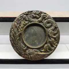 古硯 龍鳳彫刻 唐木彫刻 書道具 アンティーク 骨董品 龍鳳呈祥 （龍・鳳凰） 参次元彫刻『極』 （アンティーク調