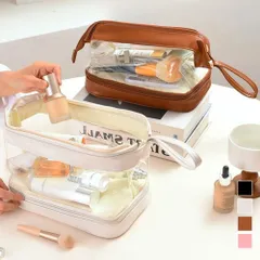 二段コスメポーチ クリア 化粧ポーチ 自立 韓国 コンパクト メイクポーチ ブラシ入れ 小物入れ メイク道具収納 大容量 温泉 トラベルポーチ おしゃれ 化粧品収納 透明メイクボックス バッグインバッグ 上下2段 ファスナー開閉 86YUFANG-001