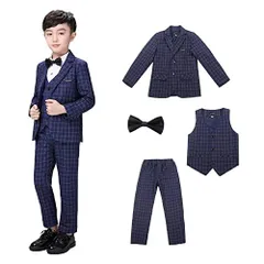 130_チエックネイビー（4点セット） [WEEN CHARM] 男の子 フォーマルスーツ 子供 スーツ ボーイズ チエック柄 キッズ 千鳥柄 4点セット 発表会 七五三 結婚式 かっこいい 入学式 卒業式 90~150