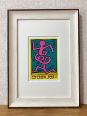 巨匠キースへリング◎Keith Haring☆新品額付☆マット付ポストカードフレーム◇A4サイズ程度☆作品名：Montreux 1983, 1983