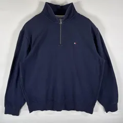 古着 トミーヒルフィガー TOMMY HILFIGER スウェット ハーフジップ トレーナー ワンポイントロゴ刺繍 大きいサイズ XXL  ネイビー メンズ