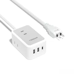 電源タップ usb付き 延長コード 1m 短い TESSAN usb-c コンセントタップ タコ足配線 3個AC口 USB-C 1ポート USB-A 2ポート テーブルタップ 蛸足コンセント oaタップ マルチタップ スイングプラグ 壁掛け式/卓上に 小型 1