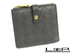 ▼値下げ▼　■中古■　ボッテガ・ヴェネタ 二つ折り 財布 イントレチャート グレー レザー 600270 箱 【51647】