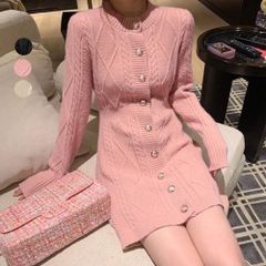 秋冬 ケーブルニット 大人 可愛い ワンピース ミニ きれいめ 長袖秋冬 タイトワンピース ミニ丈 フィット感 着やせ ボディコン