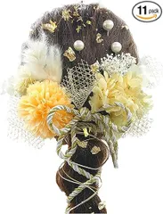 【在庫処分】[JZOON] 7色展開 ドライフラワー 髪飾り ダリア 造花飾り紐 赤 ヘアアクセサリー 成人式 ゴールド 水引 ヘッドパーツ あじさい 振袖 着物 卒業式 七五三 浴衣 袴 結婚式 かすみ草 和装 造花 手作り (レッド)