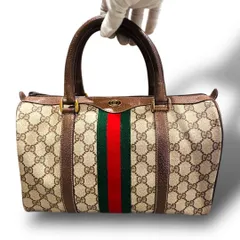 極美品 GUCCI グッチ シェリーライン ハンドバッグ ミニボストン ブラウン