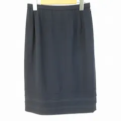 #a レリアン Leilian スカート タイト 9 紺 裾フリル ウール 日本製 934639 k01