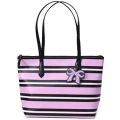 ケイトスペード バッグ katespade スムース PVC レザー キャシー オットマン ストライプ ボーダー リボン バッグチャーム付き ショルダー トートバッグ ピンクマルチ WKR00141