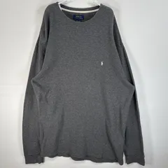 古着 ポロ・ラルフローレン POLO RALPH LAUREN 長袖Tシャツ ロゴ 刺繍 大きいサイズ サーマル ワッフル 2XL  グレー 無地 メンズ