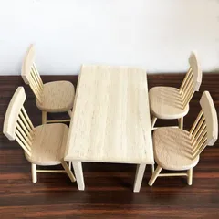 ミニチュア 雑貨 ダイニングセット ドールハウス キット ぬい撮り 撮影用 テーブル 白木 椅子 イス 4脚 1/12 和風 ホビー 手芸  20004