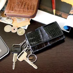 【特価】キーケース ブラック カイマン 尾 キーホルダー ワニ革 シャイニング加工 本物 本革 本皮 皮革 天然素材 クロコ リアル  【PR1】【P1】【QSM-100】