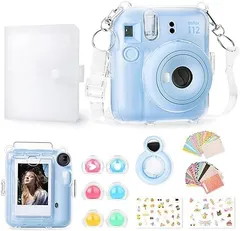 【迅速発送】Rieibi【7点セット】instax mini 12クリアケース（カメラなし）、インスタックスミニ 12 チェキ カバー Fujifilm チェキ 12 ケース instax mini 12 保護ケース 透明 クリアケース ファイル収納 ポケット