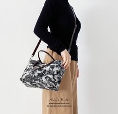 ⭐️9点売れました⭐️ 2way イタリア グレー 花柄 ウール 小柄 革 トート ショルダー バック