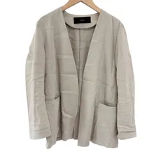 B051 Liesse リエス　リネン混　ノーカラージャケット　ベージュ　レディース