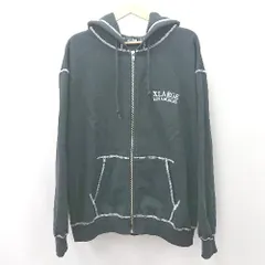 ◇ ⊇ エクストララージ 文字入り 長袖 ステッチジップアップパーカー サイズL ブラック系 メンズ E  【1507250015109】