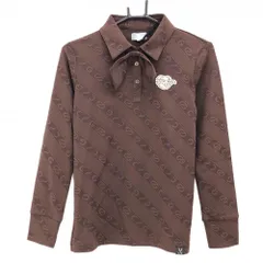 【新品】CPG 長袖ポロシャツ ブラウン ロゴ地模様 斜めストライプ調 ヒツジワッペン 蝶ネクタイ着脱可 レディース 2(M) ゴルフウェア CPG