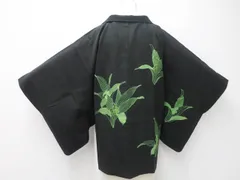 【京松】【着物】黒羽織　絵羽柄　植物文　羽織紐付き　身丈約74cm　裄丈約63cm　r7z05-391