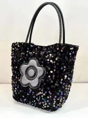 s25t-0483a【中古】MARY QUANT デイジーパッチスパンコール 2WAYミニトート　ブラック