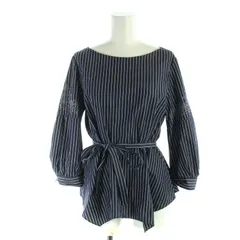 アンタイトル UNTITLED シャツ ブラウス ストライプ ペプラム 長袖 刺繍 2 M 紺 ネイビー /XK