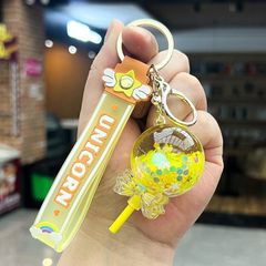 3色 リキッド ロリポップ アクリル キーホルダー ユニコーン 球体 キーチェーン 液体キーホルダー 雪華 せっか スパンコール  ラメ入り キラキラ 可愛い　ピンク・イエロー・パープル　AU215