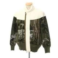 【中古】サカイ Sacai SUNSURFコラボ コットンアクリル ジップアップ ショールカラー カーディガン オリーブxオフホワイト【サイズ1】【メンズ】のサムネイル