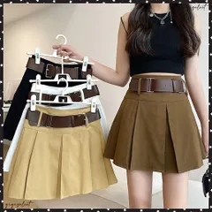 ミニボックススカートプリーツ ベルト付きレディース ハイウエストキュロット おしゃれ韓国ショート丈スカートインナーパンツ付き カジュアル Aラインスカート 台形美脚 ミニスカート ストリート服着やせ 無地ミニスカ 春夏