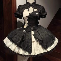 国内発送 ブラック Ｍサイズ セットアップ ケープ ジャンパースカート バックリボン ゴスロリ タッセル 地雷系 イベント衣装 コンカフェ ステージ衣装