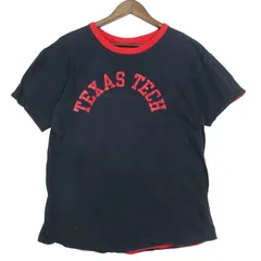 80年代 USA製 Champion チャンピオン ダブルフェイス リバーシブル Ｔシャツ TEXAS TECH ブラック (メンズ LARGE) 中古 古着 A4391