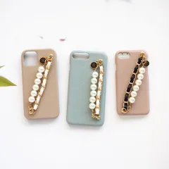 スマホケース ハード 全機種対応【くすみ レザーハードorキルティングケース×カメリア付き2連チェーンベルト】286