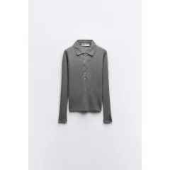 新品 定価 55900 ZARA(ザラ) リブ ニット ポロ カラー セーター s