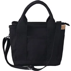 ブラック （ショルダーベルト+ファスナー） [Volsha] トートバッグ レディース キャンバス 仕切り ミニトート 小さめ マザーズバッグ ランチバッグ ハンドバッグ 自立 サブバッグ ミニバッグ おしゃれ 軽量 お散歩 お買い物 旅行 通勤 メンズ レデ