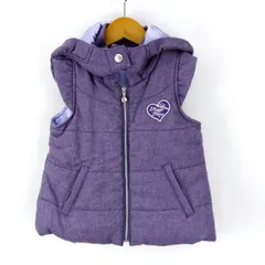メゾピアノ 中綿ベスト リボンフード付 ジップベスト ウール混 アウター ロゴ刺繍 キッズ 女の子用 110サイズ パープル MezzoPiano  【中古】
