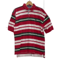 90's TOMMY HILFGER/90年代 トミーヒルフィガー フラッグタグ ボーダー柄 半袖 ポロシャツ ワンポイント刺繡 メンズ L レッド/ネイビー/グリーン/ホワイト