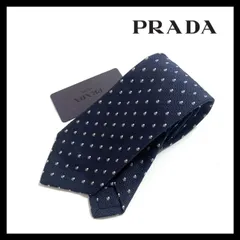 【PRADA】ネクタイ SILK/シルク 100% ネイビー ホワイト/白 小紋柄 プラダ (MM-370)