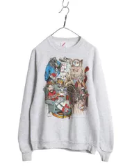 【お得なクーポン配布中!】 90s USA製 ジョーク アート イラスト プリント スウェット メンズ レディース L オールド 鹿 熊 アニマル ハンティング トレーナー 裏起毛