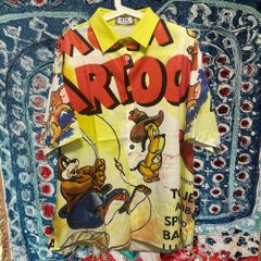 CARTOON トムジェリ 柄シャツ 個性的 派手 お洒落 メンズ 新品 カートゥーン Tシャツ 半袖シャツ 速乾 派手 お洒落 デザイン 夏 レトロ 個性的 奇抜  攻め 前衛的 ビンテージリプリント vintage riprint 古着