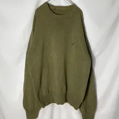 【NAUTICA】ノーティカ　コットンセーター 無地 ワンポイント刺繍  ニット　オリーブ系　古着