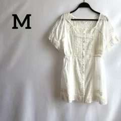 白ホワイト半袖ブラウスMレースチュニック薄手重ね着スクエアネックかわいい