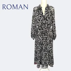 新品◆ROMANローマン 秋冬上品グレーアニマルレオパード柄 ふんわりシフォンロングフレアワンピース ML, L