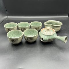 煎茶道具　織部焼　玉露　煎茶器揃　急須　湯冷　茶碗五客　V　R7774 1798 織部焼 玉露 茶器揃 急須 湯冷 茶碗 5 客 - メルカリ
